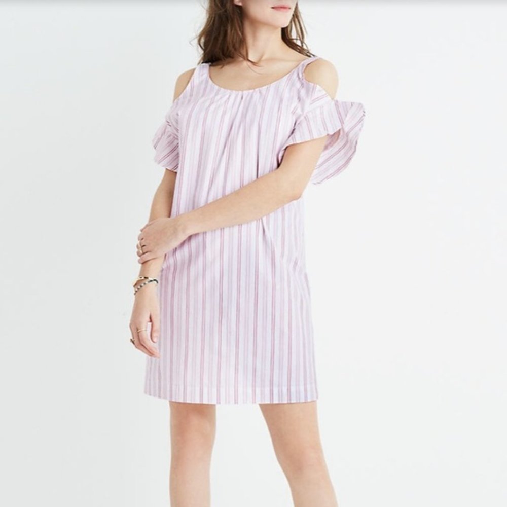 Madewell Rose Striped Cold Shoulder Dress, sz: L